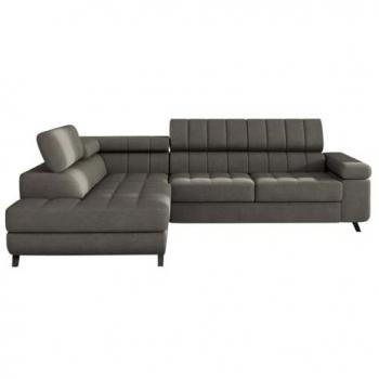 Sofá rinconero Comfivo 207, gris, con función de descanso y caja de ropa de cama, 264x203x73cm