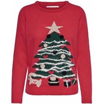 Only Maglia Xmas Star Donna Rosso Girocollo con Ricamo natalizio 15185325 S
