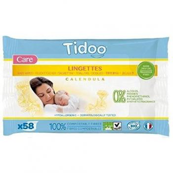 Toallitas Ultra Suaves y Compostable con Caléndula Sin Perfume Tidoo 58 uds