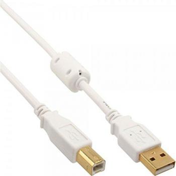Cable USB 2.0 A/B 0.5m Blanco con Ferritkern