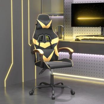 Silla de juego gaming en cuero sintético negro y dorado