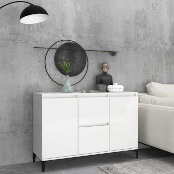 Aparador de madera contrachapada y aglomerado blanco brillante 104x35x70 cm, Mueble de Almacenaje de Salón, Armarios con Puertas, Cajón de Madera, Buffet para salón Moderno