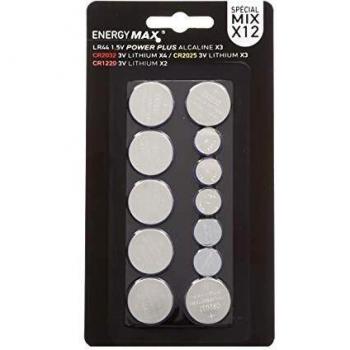 Juego de 12 Pilas Botón de Litio Energy Max, Dimensiones 15.5 x 8.4 cm