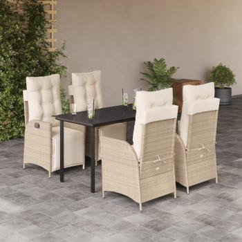 5-Piece Beige Poly Rattan Garden Dining Set with Cushions