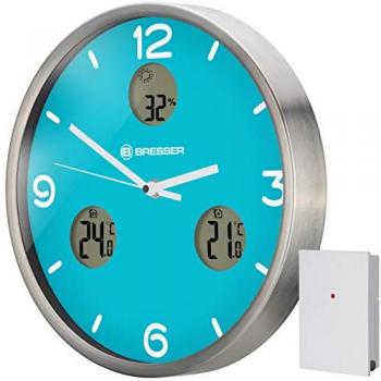 Bresser Reloj Climático de Pared Mytime IO NX Azul, Acero, 31 x 30 x 4.5 cm