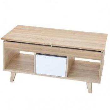 Mesa de Centro Elevable Serie Nórdica 2179 con 1 Cajón de 100cm en Roble Blanco