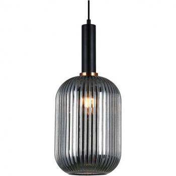 Lámpara colgante moderna Antiola Black - Lámpara colgante negra de 1 luz, con pantalla de vidrio ahumado, tipo de casquillo E27