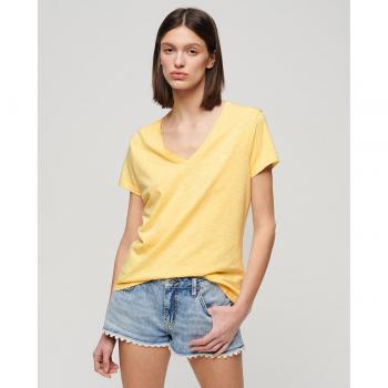 Superdry - Camiseta de mujer flameada con cuello de pico bordada Studios