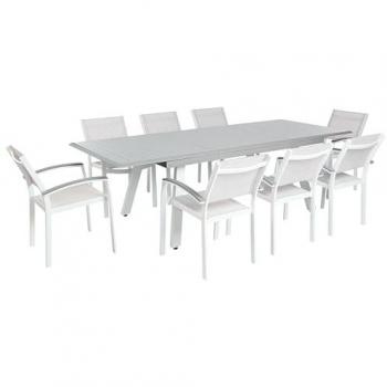 Conjunto de comedor de jardín 9 piezas aluminio blanco y gris con mesa extensible Pereta y 6 sillas