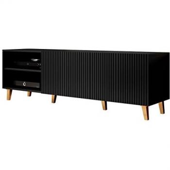 Mueble TV Charlotte H102, moderno, 2 puertas, dorado y negro, 150 x 52 x 40 cm