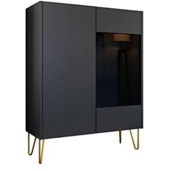 Vitrina Lima M104 con puertas, Grafito y Mármol Negro, 122x97x37cm