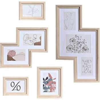 Portafotos de Pared DKD Home Decor Urban Cristal Natural Multicolor Madera MDF (40 x 1,5 x 50 cm)