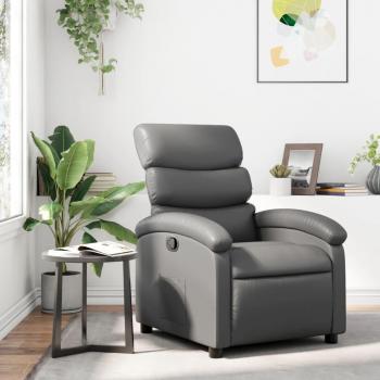 Sillón reclinable de cuero sintético gris Vidaxl con reposapiés ajustable, tapizado en cuero sintético de alta calidad, estructura de madera resistente, diseño ergonómico para mayor comodidad y fácil mantenimiento