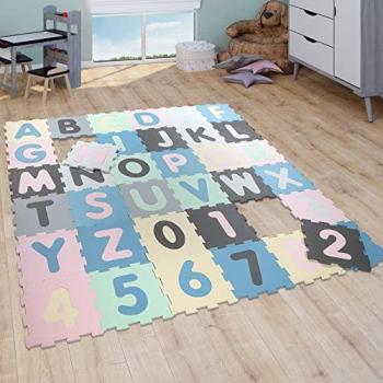 Alfombra Puzle Espuma Bebé Niños Números Letras Pastel 32x32 cm x 36 piezas - Paco Home