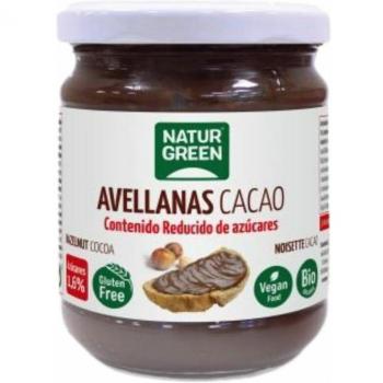 NaturGreen Crema de Avellanas y Cacao Orgánica con Bajo Contenido en Azúcares, Sin Gluten y Vegana, 200g
