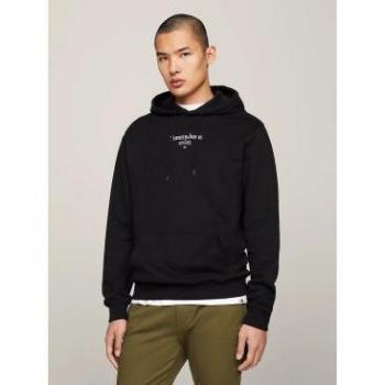 Tommy Jeans Men's Black Cotton Hooded Sweatshirt with Back Logo - Size S
