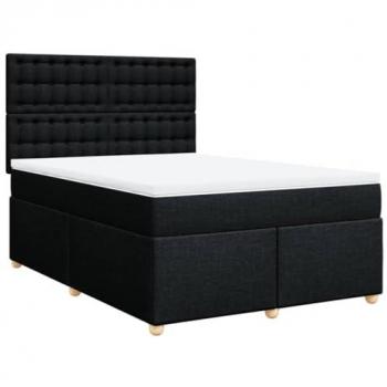 Cama box spring con colchón de muelles negro 140x190 cm en tela