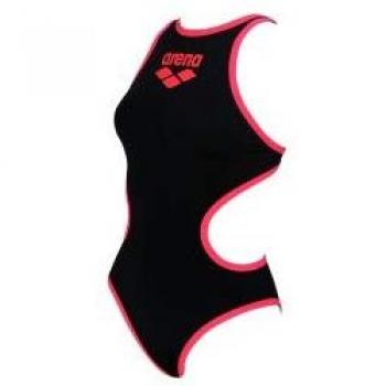 Arena - Bañador para Mujer, diseño con Logotipo Grande, Color Negro y Rojo, Talla 32