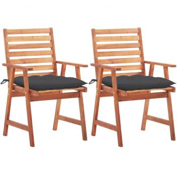 Outdoor Dining Chairs Set of 2 with Cushions Solid Acacia Wood