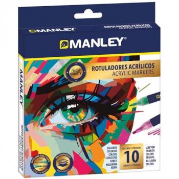 Rotuladores Acrílicos Doble Punta Manley - Caja de 10 Unidades para Todas las Superficies