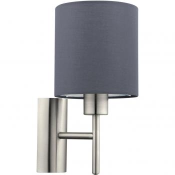 Aplique de Pared Eglo Pasteri Gris 1 Luz E27 Metal y Tela Níquel Mate