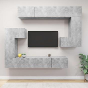 Set de Muebles para TV 8 Piezas Color Gris Cemento en Madera Contrachapada