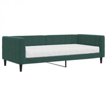 Sofá cama con colchón terciopelo verde oscuro 90x200 cm