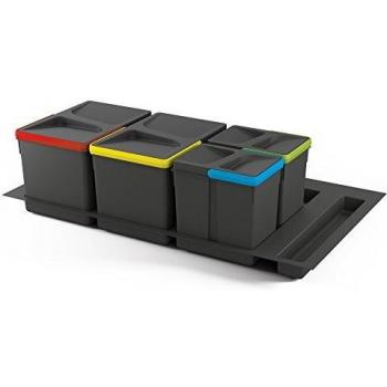 Emuca - Cubos de basura para cajón, cubos de reciclaje con base recortable, juego de contenedores alto 216mm con base 90cm