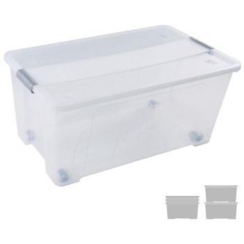 Caja de almacenaje con tapa y ruedas 61 litros 40x68x31cm pp transparente