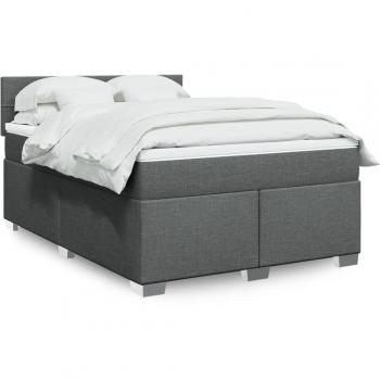 Cama Box Spring con colchón de tela gris oscuro 140x190 cm