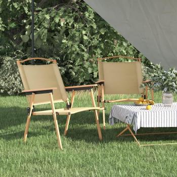 Beige Oxford Fabric Camping Chairs Set of 2 (54x55x78 cm)