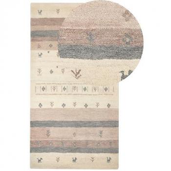 Alfombra Gabbeh de Lana Beige y Marrón Claro con Patrón Geométrico 80 x 150 cm a Mano