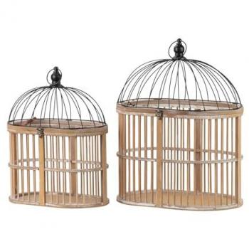 Set de 2 Faroles Antiguos para Decoración de Interiores - Madera y Metal (45x30x56 / 37x22x47 cm)