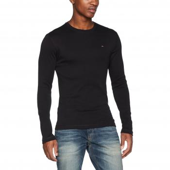 Tommy Jeans Slim Fit Long Sleeve Ribbed T-Shirt for Men - Black - XXL