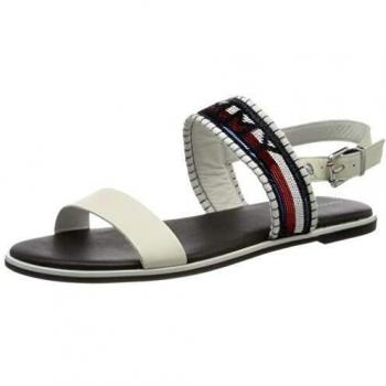 Tommy Hilfiger Tommy Sequins Flat Sandal, Sandalias Punta Cerrada para Mujer, Blanco