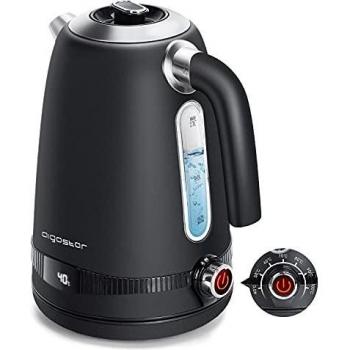 Aigostar Loki - Hervidor agua Electrico Control Temperatura de 40°C a 100°C, 1.7L, 2200W, Retro Diseño, Acero Inoxidable, Pantalla LED de control táctil, Mantener Caliente 2 Horas, Libre de BPA, Negro