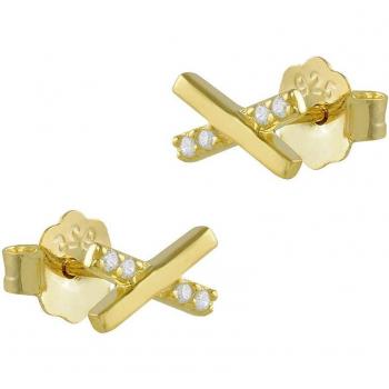 Pendientes Itemporality Equis plata baño oro y circonitas