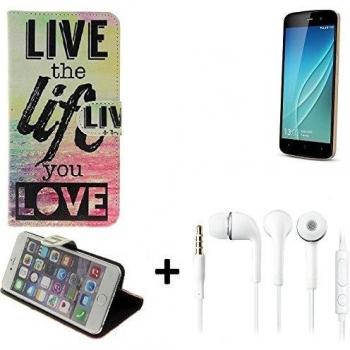 360° Funda Smartphone para Allview P6 Lite, 'live the life you love' + auriculares | Wallet case flip cover caja bolsa Caso Monedero BookStyle - K-S-Trade