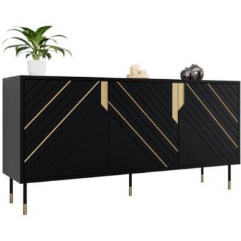 Aparador Charlotte P100, 72x154x40cm, Aglomerado Laminado y MDF, con Acabado Negro y Dorado