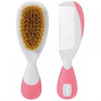 Chicco 66003310000 - Cepillo de cerdas naturales y peine, color rosa