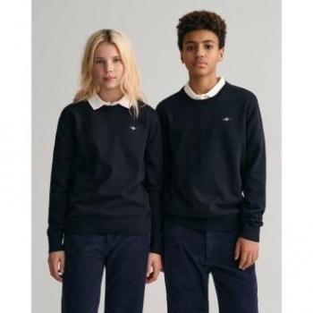 Jersey de algodón marino Gant unisex para niños Shield Classic, cuello redondo, manga larga, moda casual (15 años = 170 cm)