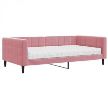 Sofá Cama con Colchón de Terciopelo Rosa 100x200 cm