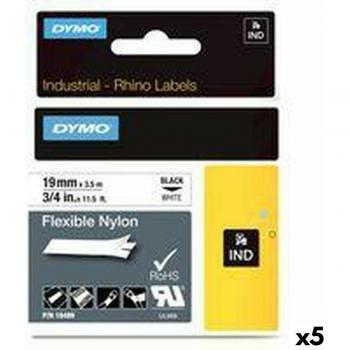 Cinta Laminada para Rotuladoras Dymo Rhino ID1-19 19 x 3,5 mm Negro Blanco Autoadhesivas (5 Unidades)