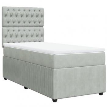 Cama box spring con colchón terciopelo gris claro 80x200 cm