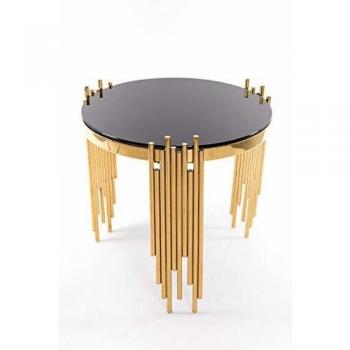 Mesa Auxiliar Cristal Acero y Moderno Negro Oro 62 x 58