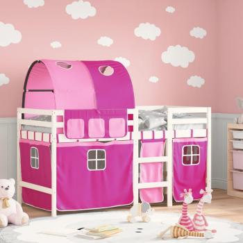 Cama alta infantil con túnel de madera de pino rosa 80x200 cm
