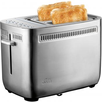 Solis Sandwichera 8003 - Tostadora de Sándwiches - Función Turbo - Función para Bagels - Ranuras Extra Anchas - 7 Niveles de Dorado - Incluye 2 Pinzas para S