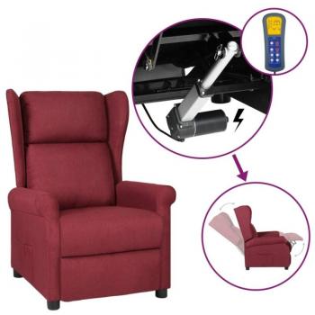 Sillón reclinable de masaje eléctrico de tela rojo vino tinto