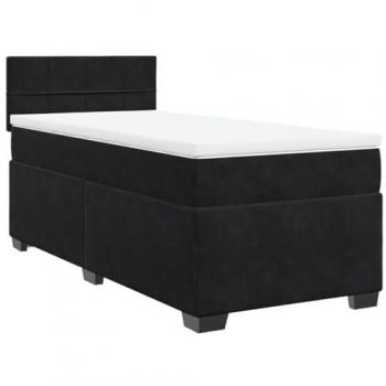 Cama Box Spring Individual con Colchón Tela Negro en Terciopelo