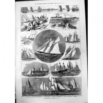 Impresión Antigua del Mohawk 1875 de Eva Madeline del Balandro de Cape May Vindex de la Regata Que Gana